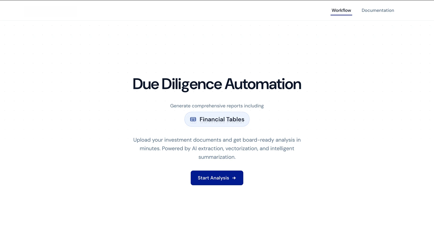 Due Diligence Automation landing page